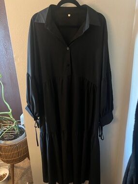 Black Tiered Long Sleeve Shirt Dress